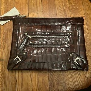 Steve Madden brown croc oversized wristlet clutch